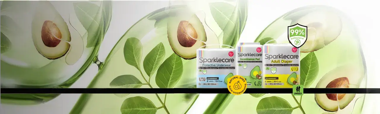 Ассортимент Sparklecare для взрослой гигиены — урологические прокладки, впитывающие трусы и подгузники
