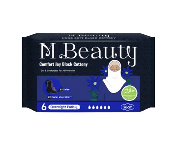 M Beauty Halal Black Cottony 360mm overnight pad, 6pcs