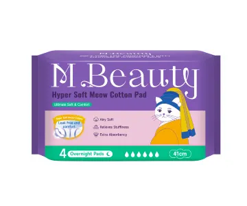 M Beauty Hyper Soft Meow Cotton 410mm overnight pad, 4pcs