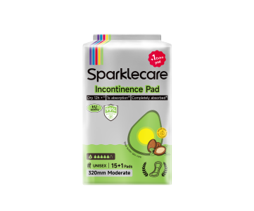Sparklecare Incontinence Pad 320mm Moderate, 15+1pcs