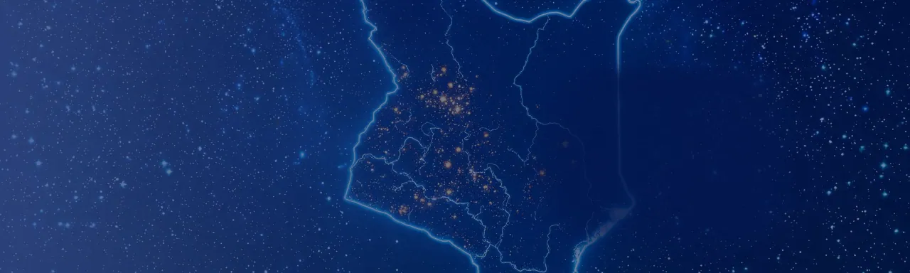 Nighttime map of Kenya with illuminated cities and borders