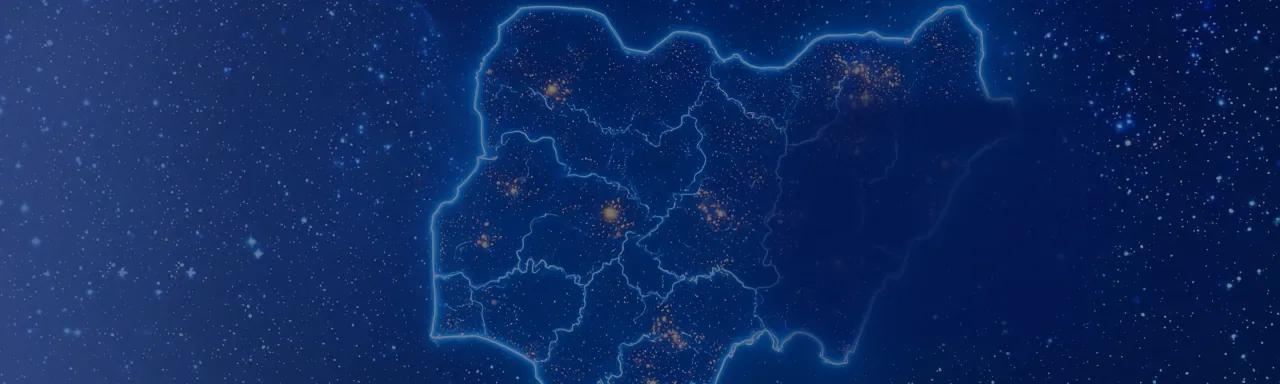 Nighttime map of Nigeria with illuminated cities and borders