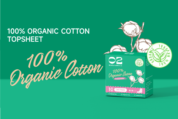 O2 Organic Cotton 150mm panty liner, 20pcs