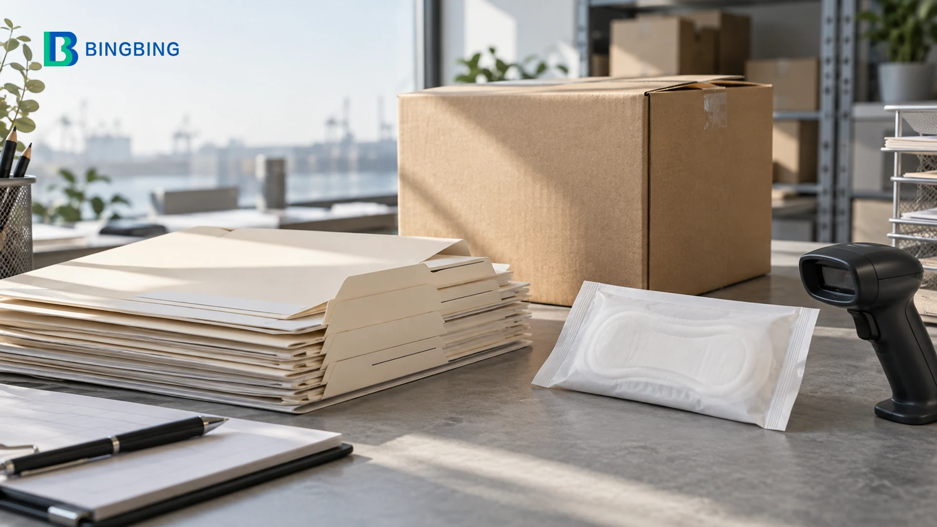 Shipping folders and packaged sanitary pad samples