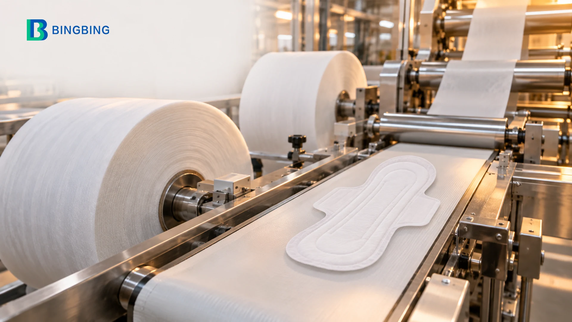 Sanitary pad converting equipment and material rolls